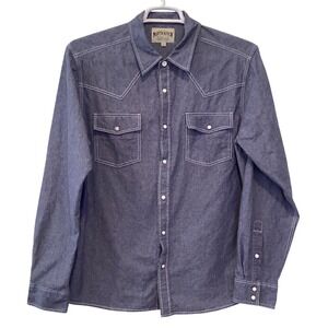 North River Womens Blue Chambray Western Pearl Snap Long Sleeve Shirt - Large